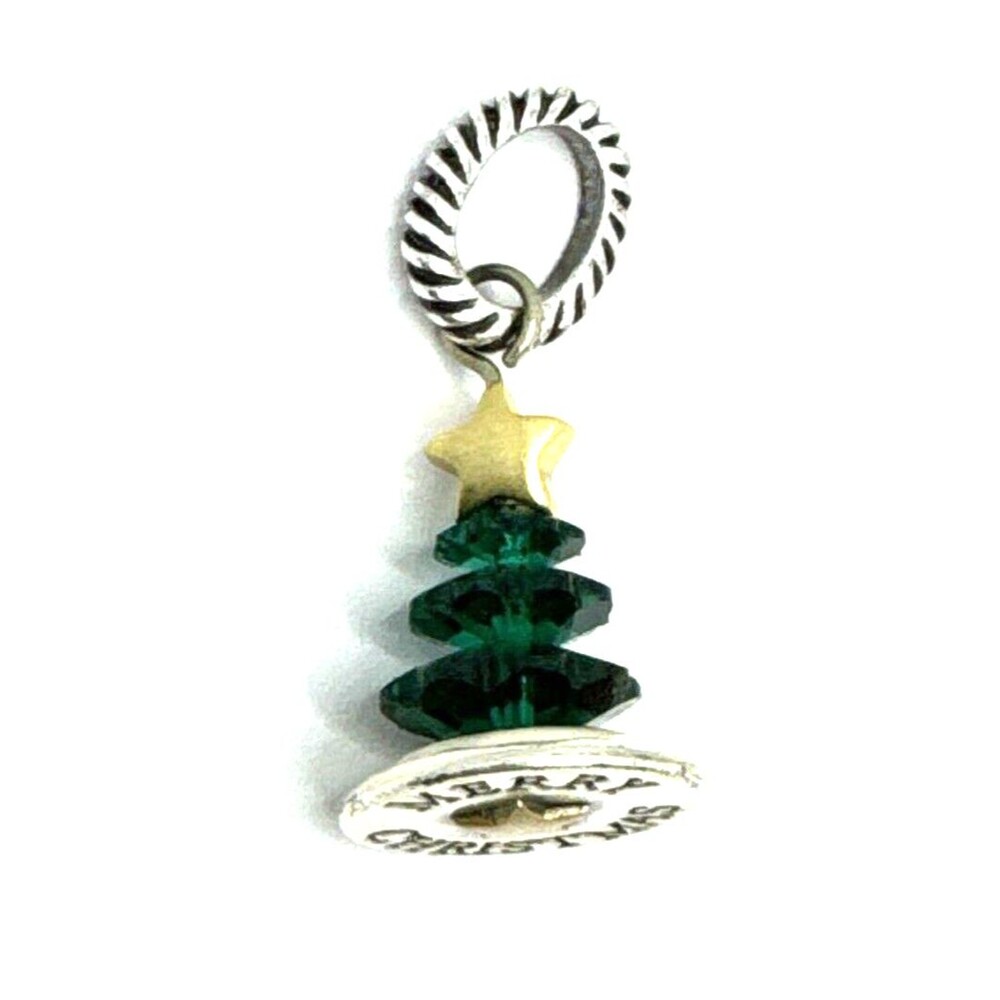Brighton Merry Christmas Tree Green Glass Gold Star Holiday Silver Pendant Charm